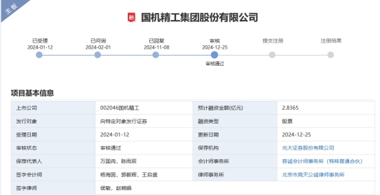 国机精工定增募不超115亿获深交所通过 光大证券建功