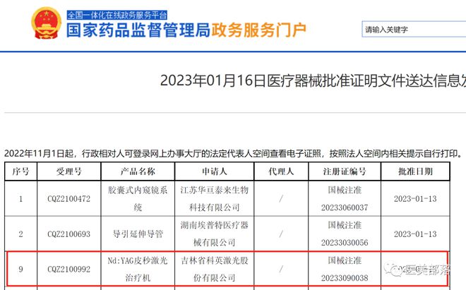 医美 科英激光：国内首个皮秒激光治疗机正式获批上市
